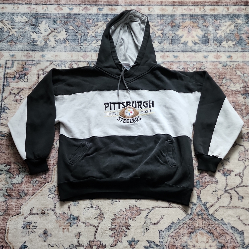 Vintage 90s Mens Pittsburgh Steelers Hoodie Pullover Rare Logo Athletic Sz L